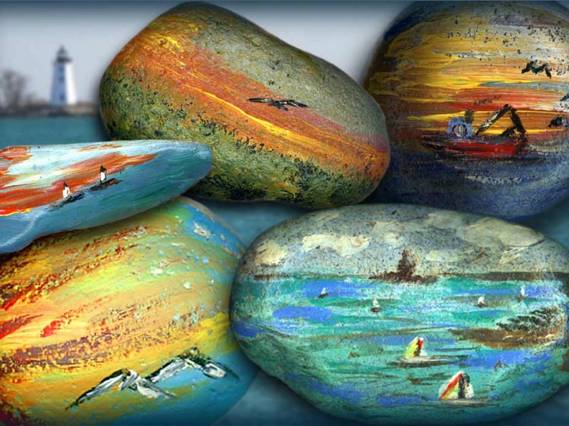 Rock painting. Живопись на гальке. Булыжники в живописи. Камни разрисованные природой. Живопись по камню.